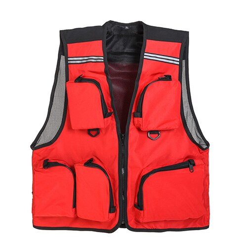 Leo fiskeri vest redningsvest l / xl / xxl sport mænd sikkerhed overlevelse tøj multi lomme vest udendørs svøm fluefiskeri tøj gear: Rød / L