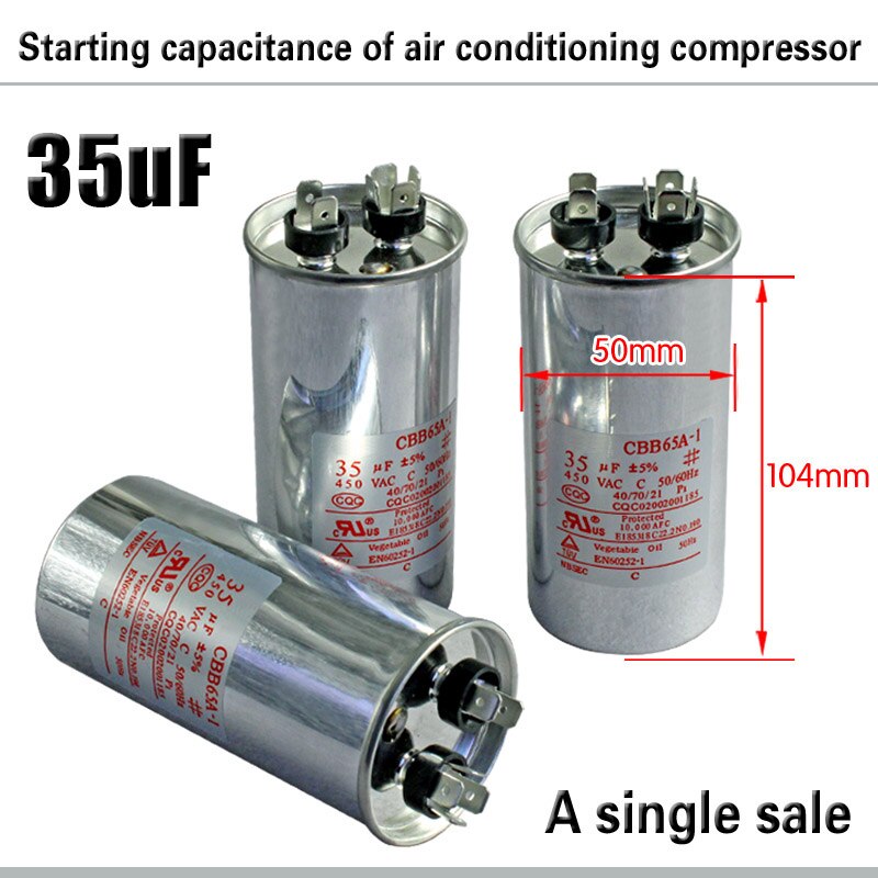 Kompressor klimaanlæg klimaanlæg kondensator 20/25/30/35/45/50 / 75uf /  cbb 65 start kondensator 450v: 35uf