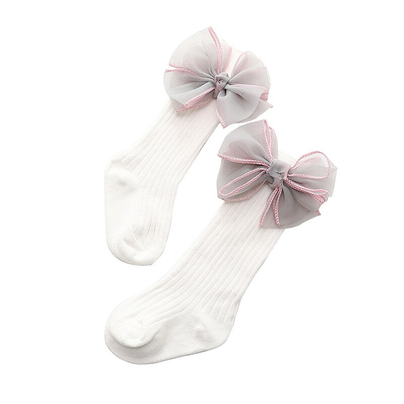 Baby Knee High Socks for Girls Lace Big Bow Socks Soft Cotton Autumn Winter Kids Long Socks: style1white