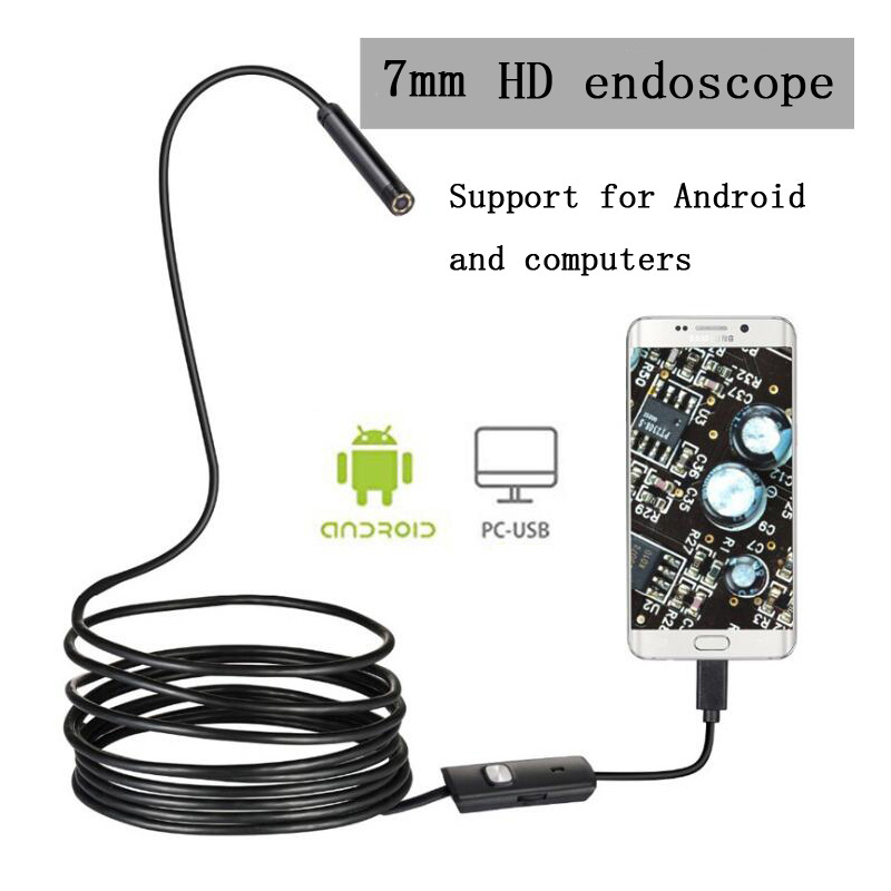 7mm USB Endoscoop Camera 2M Flexibele Harde Kabel Endoscoop IP67 Waterdichte Detectie Pijp Camera Voor Android PC Notebook