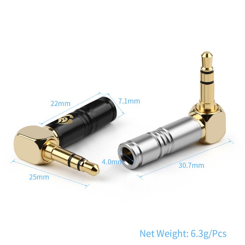 Jack 3.5Mm Koptelefoon Plug 90 Graden Haakse 3 Polen Vergulde Audio Hifi Hoofdtelefoon 4.0Mm Draad Gat solderen Lijn Connector