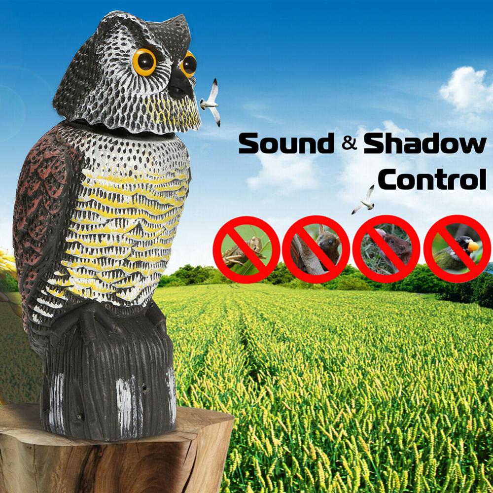 Bird Scarer 360°Rotate Head Sound Owl Decoy Protection Repellent Pest Control Scarecrow Garden Yard Move Decor