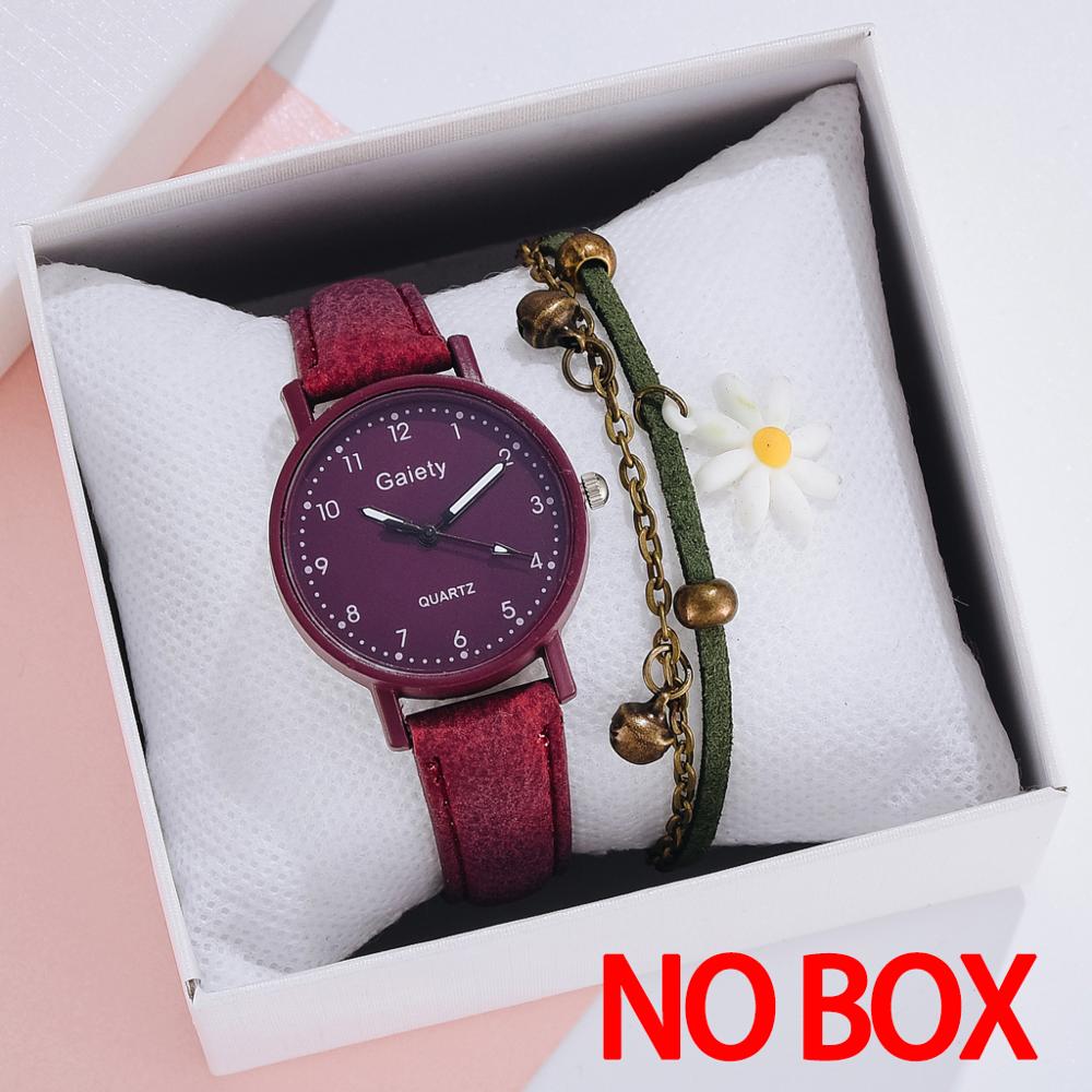 Mærke ur til kvinder enkle arabiske tal armbånd læder dame kjole kvarts ur ur til kvinder relogio feminino: 2 stk rødt sæt