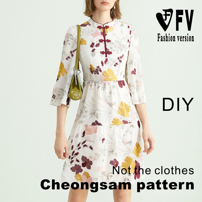 Verbeterd Cheongsam Patroon Vrouwen Kleine Opstaande Kraag Jurk Snijden Tekeningen 1:1 Kleding Diy Patroon BQP-62