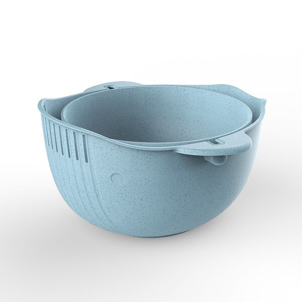 2 in 1 Kitchen Strainer/Colander Bowl Sets, Large Plastic Washing Bowl and Strainer, Detachable Colanders Strainers Set: Blue