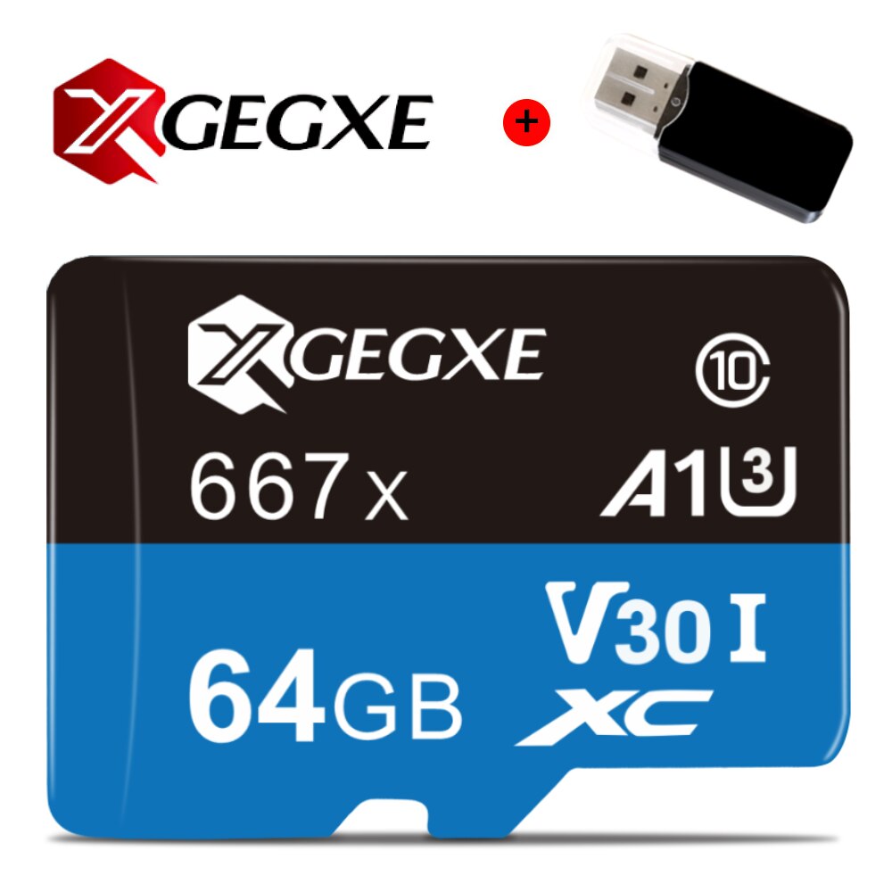 XGEGXE 100% Original Memory Card SDHC SDXC EVO Card Class 10 High speed 32G/64G/128G/256G Class 10 Flash Micro Card TF Camera: 64GB-Card Reader