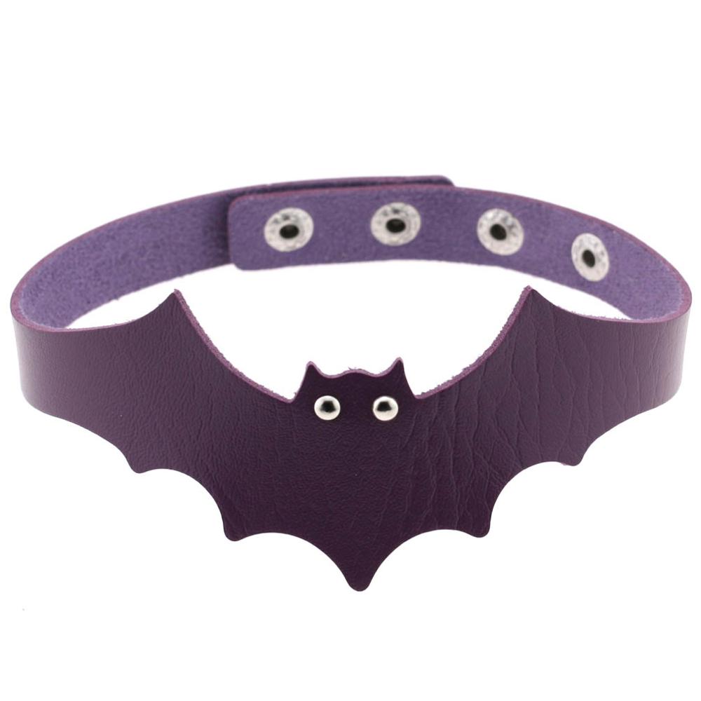 Small Devil Black PULeather Bat Wing Choker Handmade Nightclub Vampire Collar Clavicle Necklace Halloween Women: purple