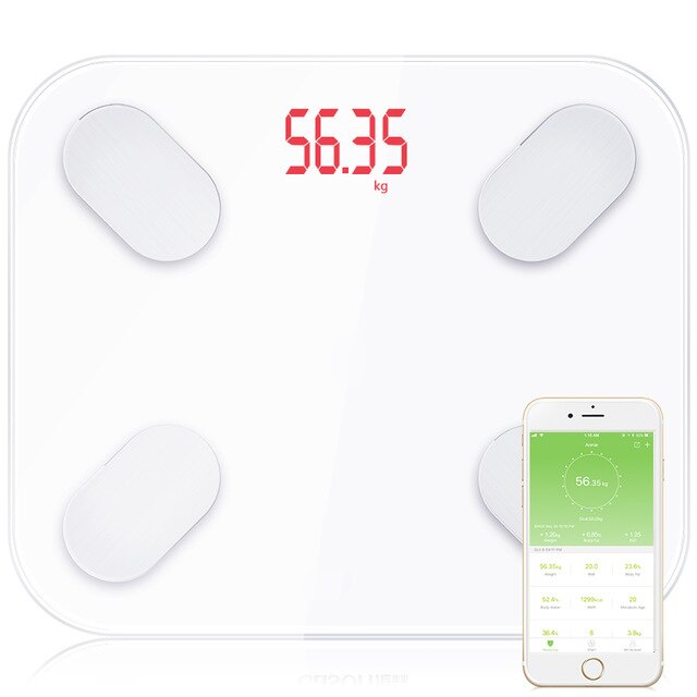 Weight Scale Body Fat Scale Healthy Smart Electronic LED Digital Weights Scales Weighing Machine Bathroom Balance Bluetooth APP: White