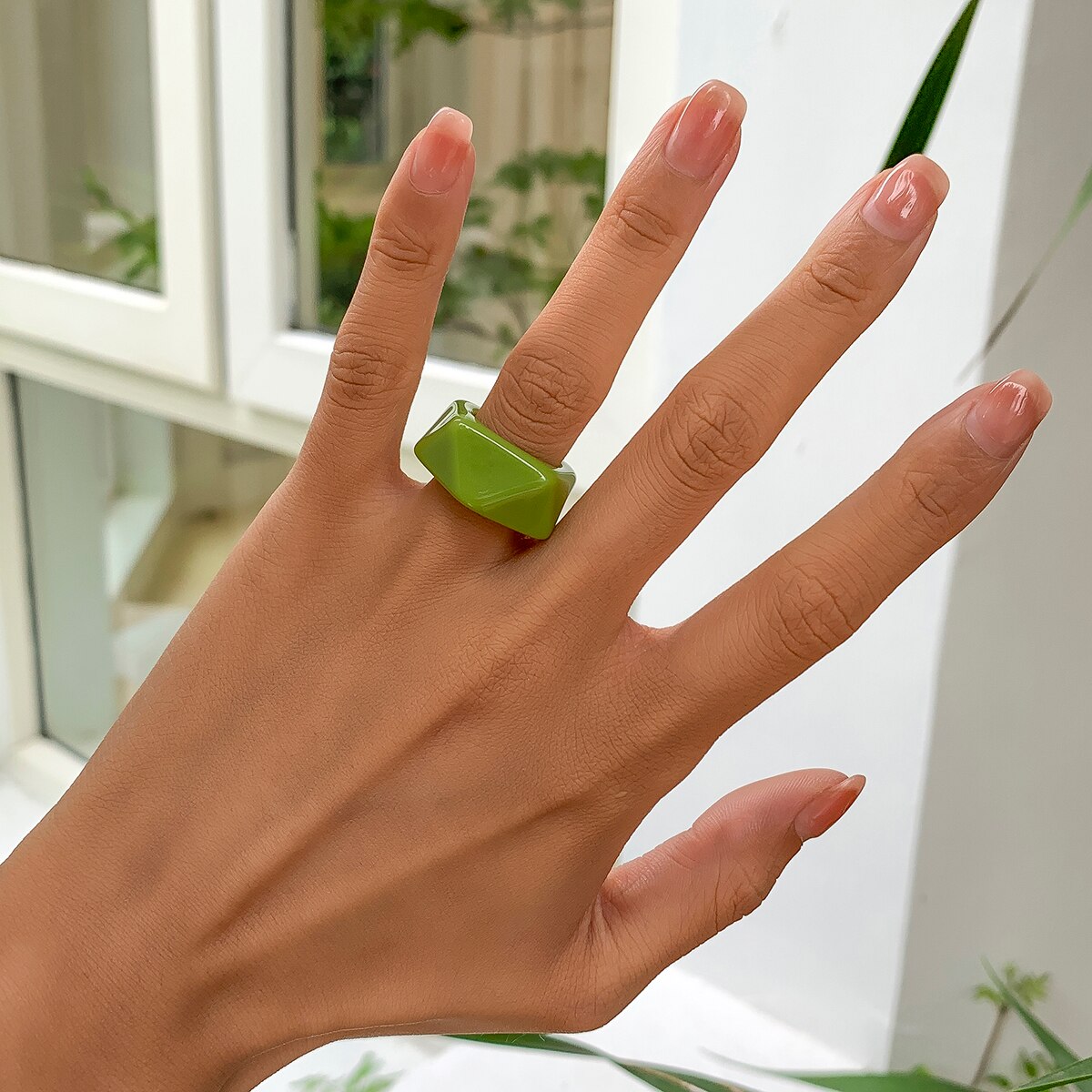 Gennemsigtig akryl geometriske åbne ringe regnbue farverige harpiks kno finger ringe til kvinder piger smykke fest