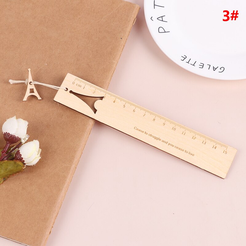 12cm Straight Ruler Bookmarks Retro Wood Ruler Drawing Learning Measuring Tool