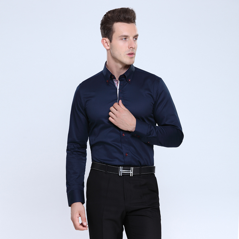 Top Italian Men Shirts Camisas Hombre Men's Shirt Long Sleeve Euro Size Homme camiseta masculina VSD Shirt: Deep Blue / XL