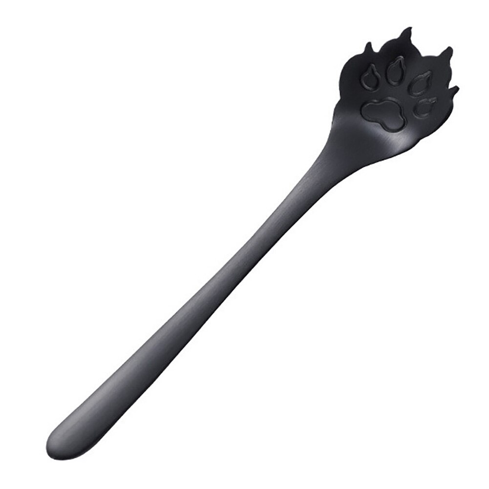 1Pc Cute Dog Paw Spoons Stainless Steel Long Handle Ice Cream Dessert Coffee Spoon Tea Spoon Flatware Teaspoons Dinnerwar: Black