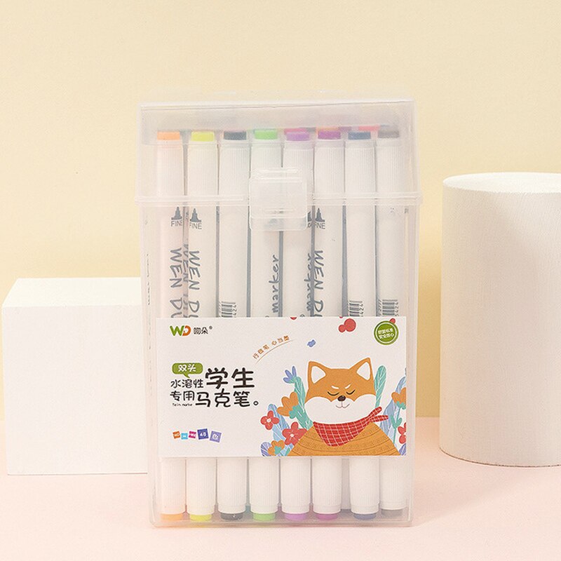 Mark Pen Set 24 36 48 60 Kleuren Dual Head Markers Pen Studenten Schilderen Dubbele Head Waterbasis kleur Pen Schilderij: 48 colors