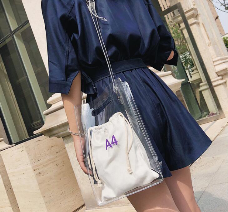 1 zestaw = 2 sztuk kobiet torebka 2 w 1 przezroczysty pakiet A4 A5 pcv dorywczo dziewczyny torba na ramię aligator torba: A4 biały