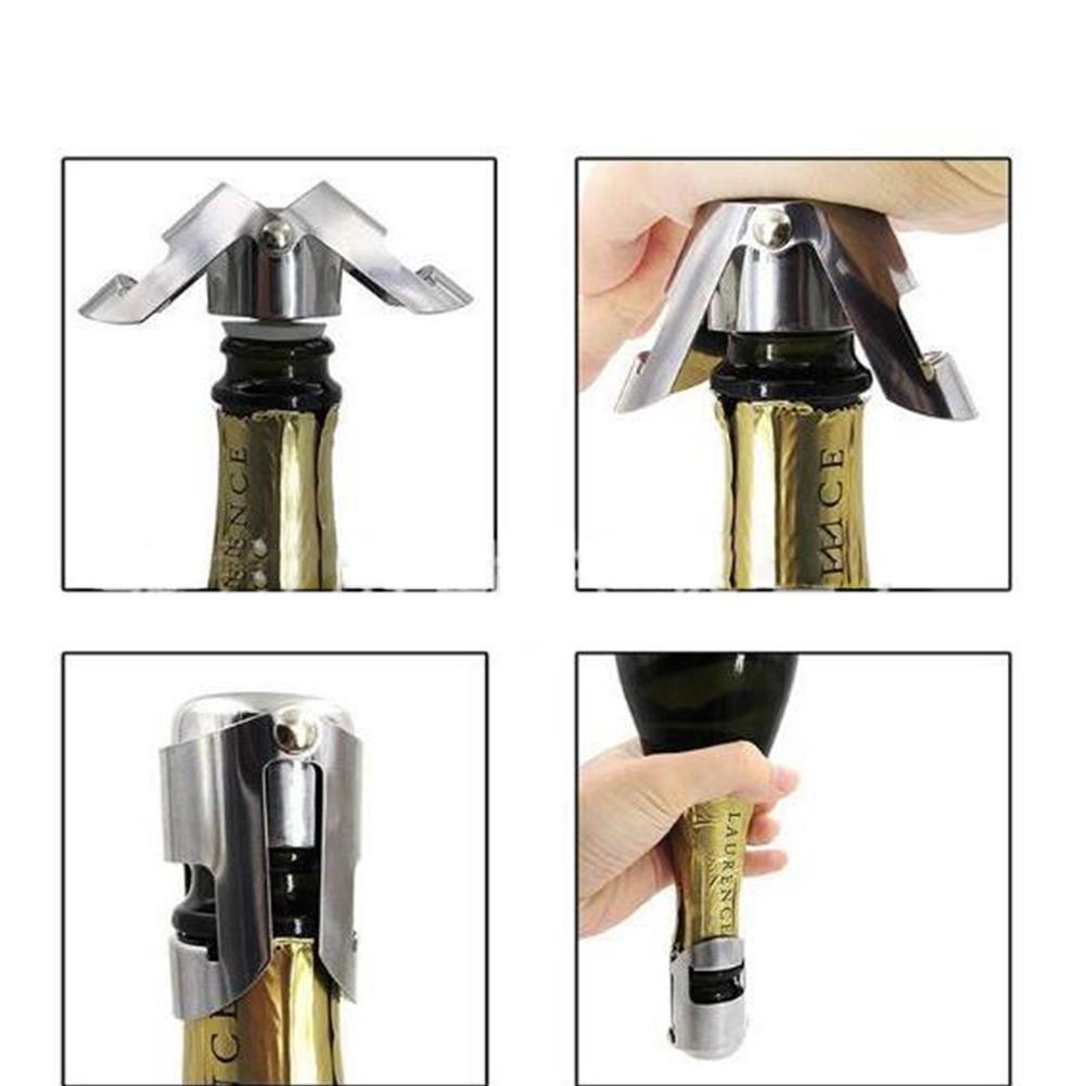 Bærbar champagneprop i rustfrit stål kork mousserende vin flaske prop forsegler push-type oppustelig champagne prop låg