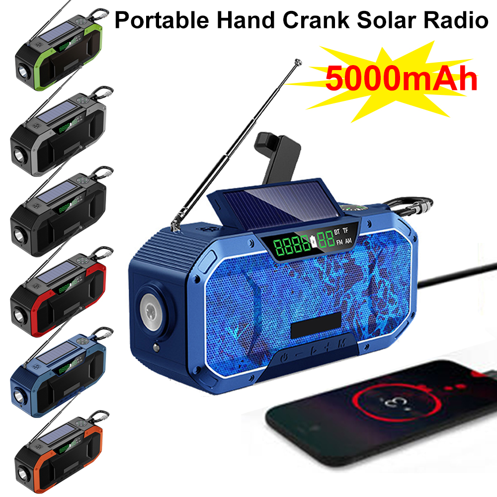 DF-580 Portable Bluetooth Speaker Hand Crank Solar Radio AM/FM Emergency Radios LED Flashlight 5000mAh Power Bank for Cell Phone