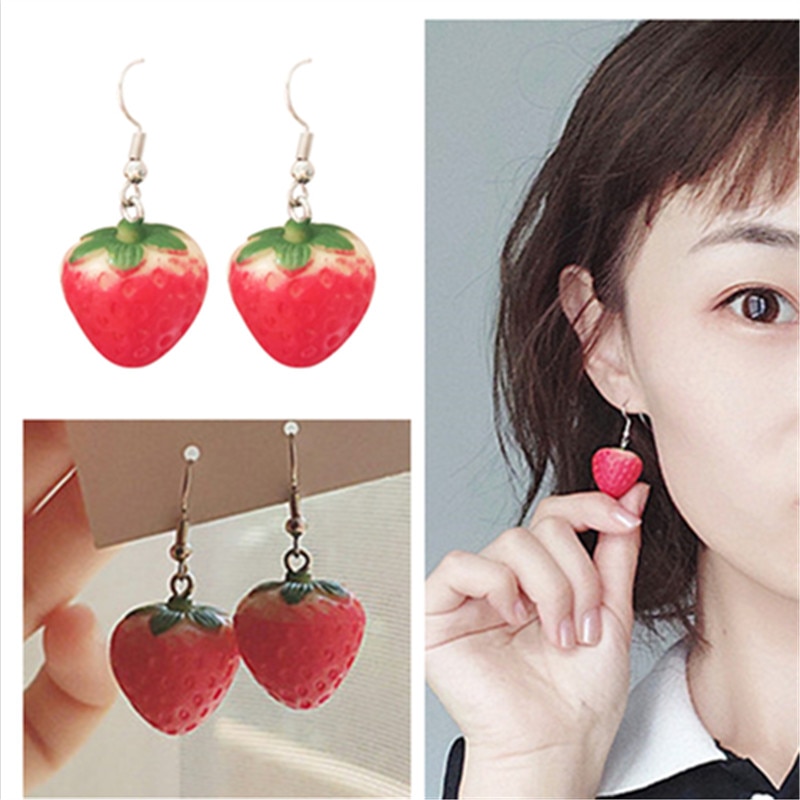 Fruit Aardbei Oorbel Vrouwelijke Mooie Meisje Simulatie Rode Aardbei Dangle Oorbellen Voor Vrouwen Koreaanse Mode-sieraden