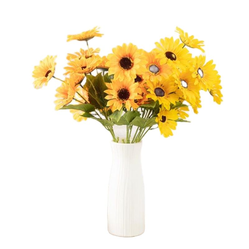 Een Nep Single Stem Zonnebloem (5 Heads/Stuk) 21 "Lengte Simulatie Geel/Oranje Chrysant Voor Bruiloft Centerpieces