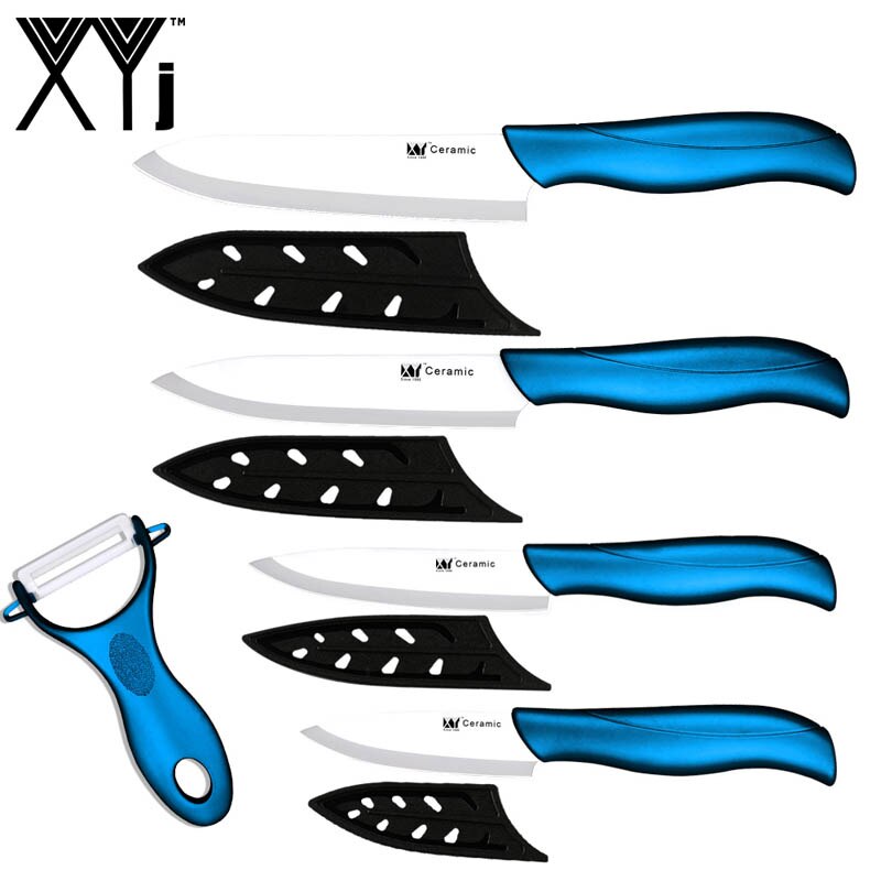 XYj-Juego de cuchillos de cerámica, herramientas de cocina, pelador, multiopciones, mango de Color, utilidad para cortar Chef, 5 uds.: Blue H White B