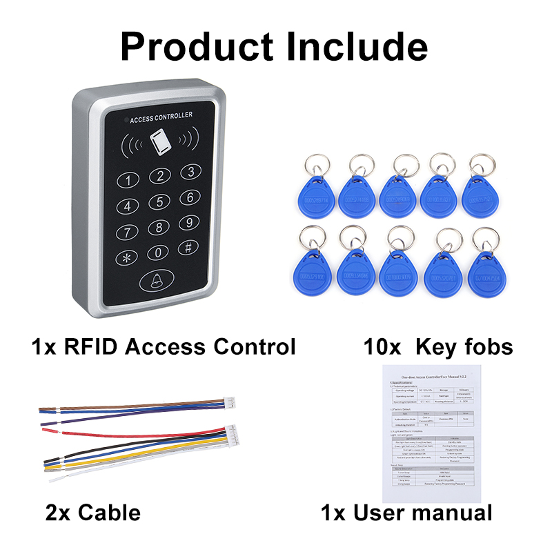 300KHz Standalone Toegang Controller + 10 stuks EM sleutelhangers RFID Toegangscontrole Toetsenbord digitale panel Kaartlezer Voor Deur lock Systeem