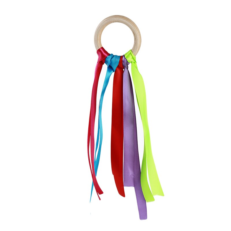 Streamers de arcoíris para niños, juguete deportivo infantil, cinta Multicolor, anillo de madera, cinta Waldorf con campana, cometa de mano, serpentinas: 25cm