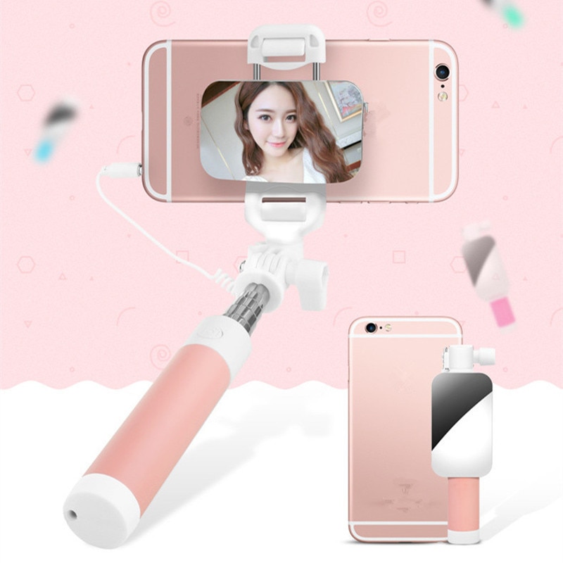 Candy bedrade selfies stok uitschuifbare handheld monopod mini statief met spiegel voor android iphone samsung 6 s lg huawei p7