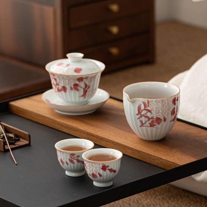 Taza de té pintada a mano, taza individual de hortensia, Kung Fu, taza de té Personal, tazón Maestro de cerámica especial, para el hogar, 2 unids/set por juego