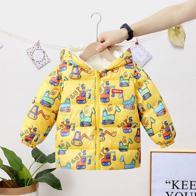 Herfst Winter Kinderen Cartoon Afdrukken Patroon Donsjack Jongens Meisjes Modieuze Thermische Jas Baby Fleece Warm Houden Jas: color 3 / 90-Height 70-80cm