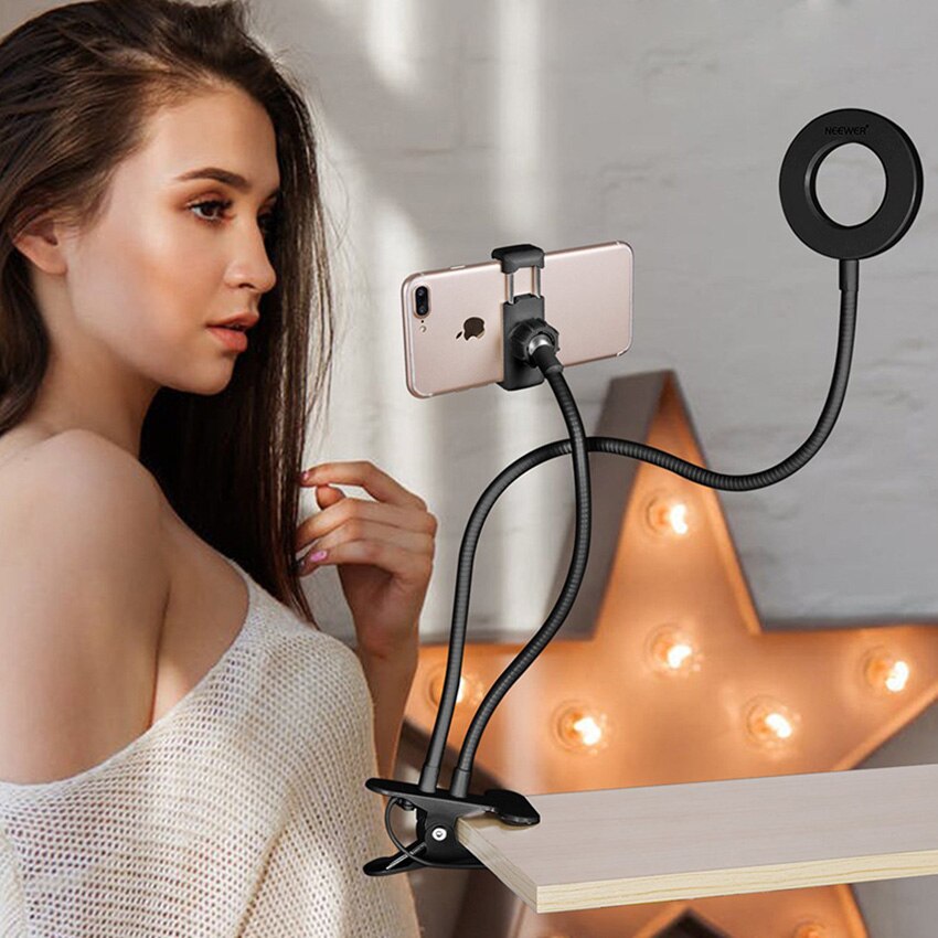 Led Video Fotografie Selfie Ring Licht Dimbare Licht Clip Desktop Licht Verlichting Met Telefoon Houder Usb Ring Lamp Make Selfie