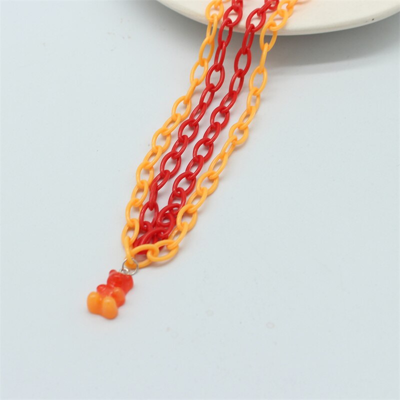 Collana con ciondolo orso in resina creativa colore caramella divertente doppio strato dichiarazione girocollo Harajuku regali gioielli per feste: 8