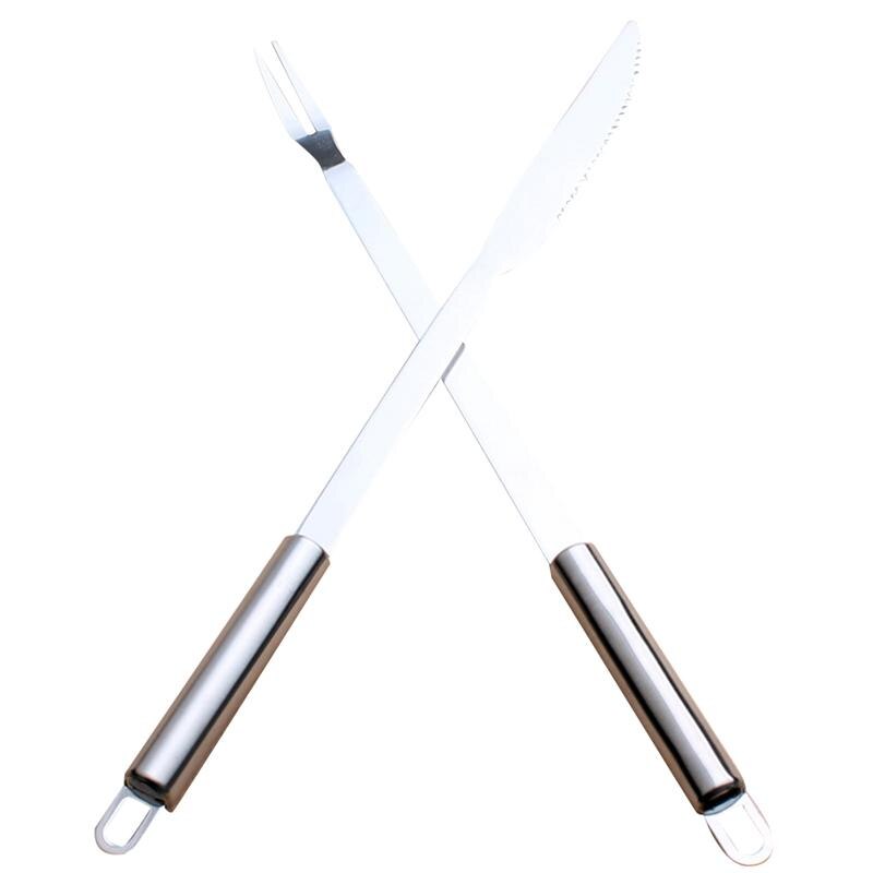 Rosenice 2 stk rustfrit stål grill kniv og gaffel bestik redskaber kød udskærings sæt grill værktøj