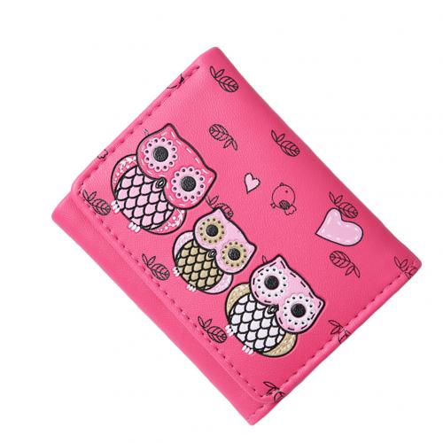 Porte-monnaie en Faux cuir pour femmes et filles, Mini portefeuille à trois volets, motif de hibou de dessin animé: Rose Red