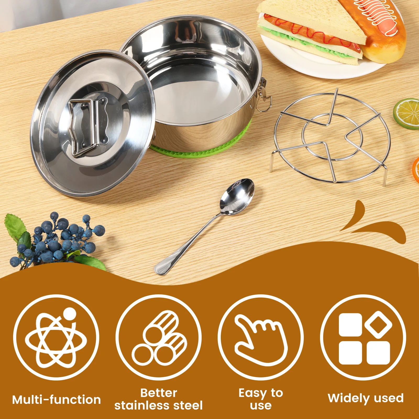 Flan Mold with Lid and Handle Stainless Steel Flan Pan Practical Flan Pan Mold with Steam Rack Honeycomb Mat Spoon Flan Pot