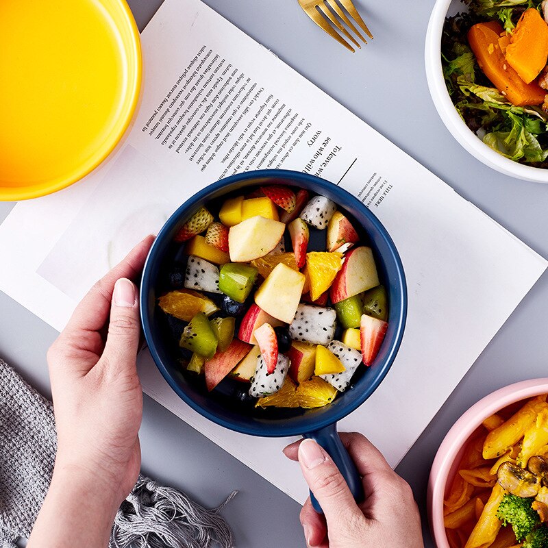 Ceramic Tableware Single Handle Baking Plate Rice Bowl Household Dish Breakfast Bowl Net Red Baking Bowl Steak Plate