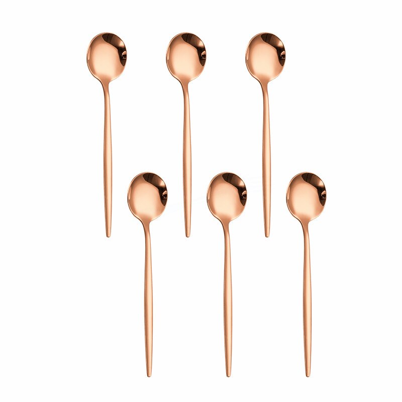 6Pcs Black Silver Cutlery Set Stainless Steel Tea Spoons Dinnerware Set Kitchen Flatware Silverware Tableware Set Eco Friendly: rose gold 6pcs
