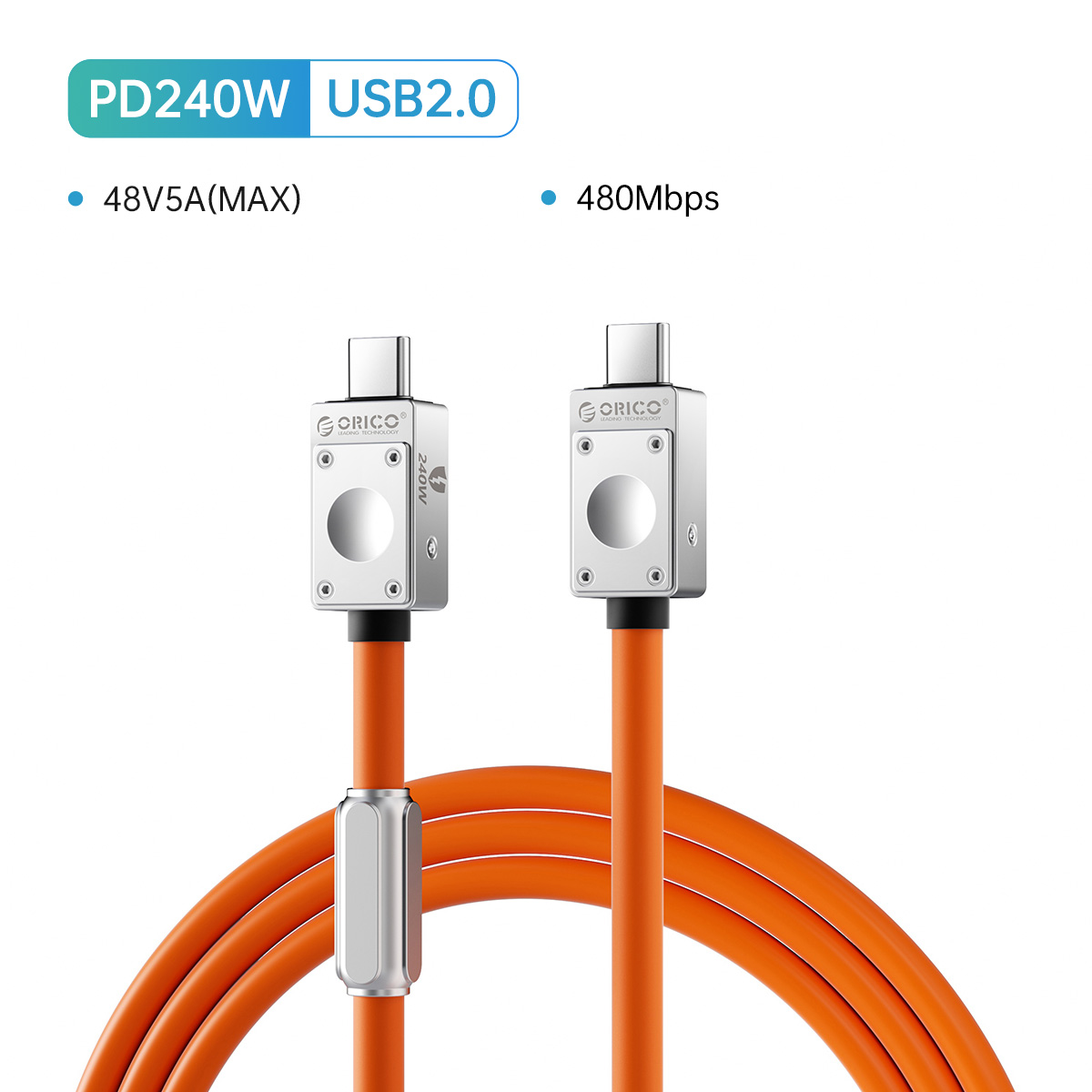 ORICO Cable USB4 240W Cable de silicona PD USB C línea de datos Cable de carga rápida Thunderbolt 3 8K para tableta portátil Samsung MacBook: Azul / 3 m