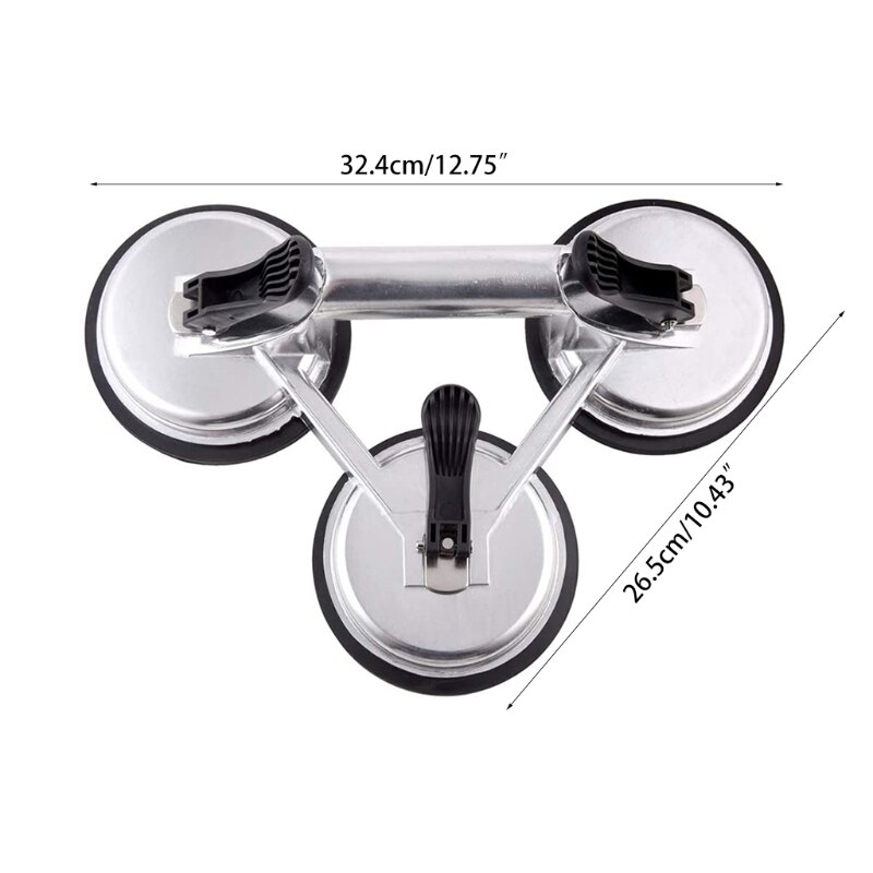 Heavy Duty Triple Locking Suction Cup Pad, Aluminum 3 Plates Hand Vacuum Lifter For Tiles&amp;Glass&amp;Granite, Level Action Ty