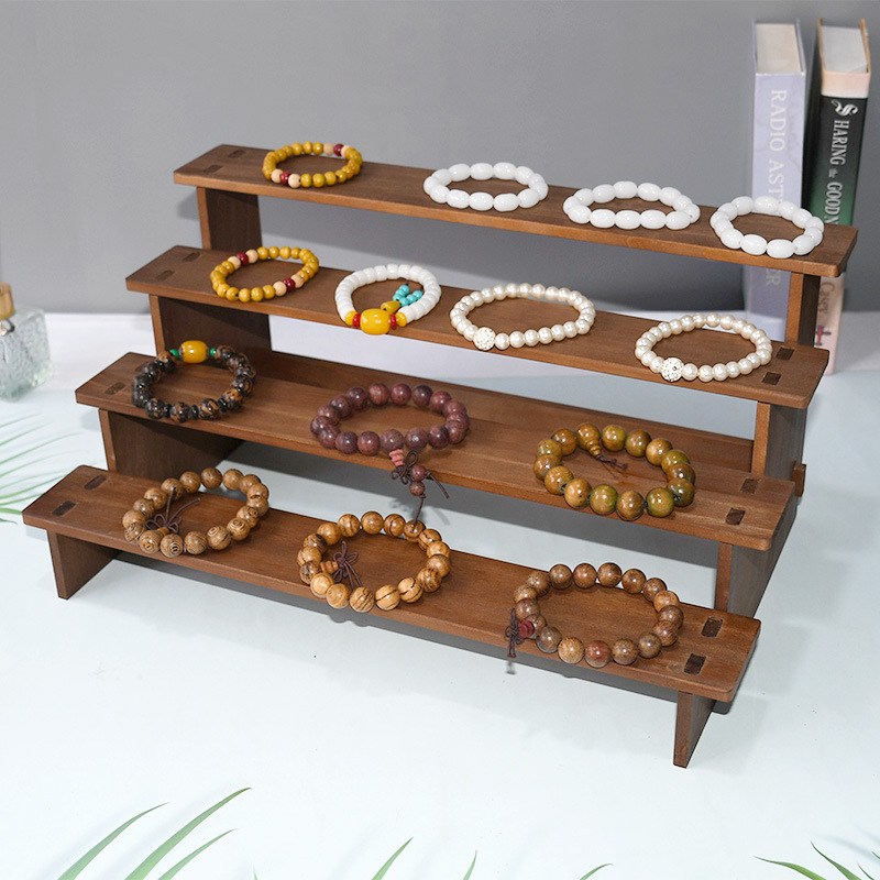 Escalera de madera maciza Vintage, hecho a mano estante de almacenamiento, organizador de soporte de exhibición para cosméticos, joyería en el dormitorio, esmalte de uñas, modelo de coche