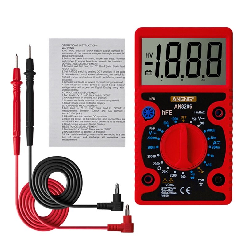 Digital Multimeter Tester LCD Display Volt Meter Electrician High Precision Big Screen Portable Voltage Tester: red