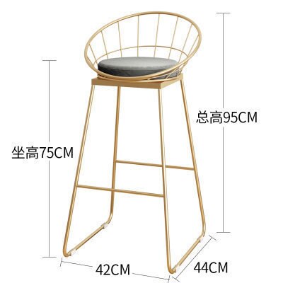 High gold bar stool wrought iron bar stool chair simple dining chair modern Nordic iron leisure chair bar chair: 75cm gold
