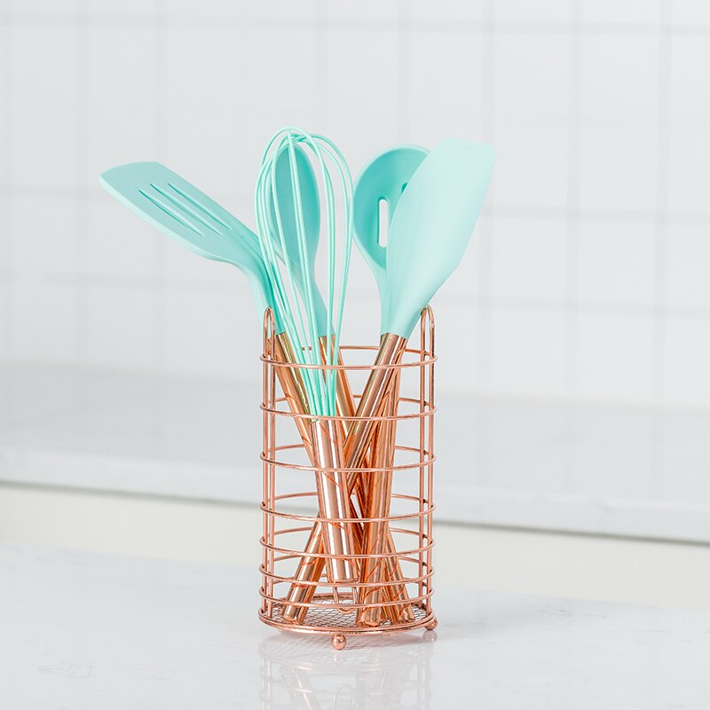 Silicone Cooking Utensils Set Non-stick Spatula Shovel Stainless Steel Handle Cookware Tools Set With Storage Box Kitchen Tools: GREEN