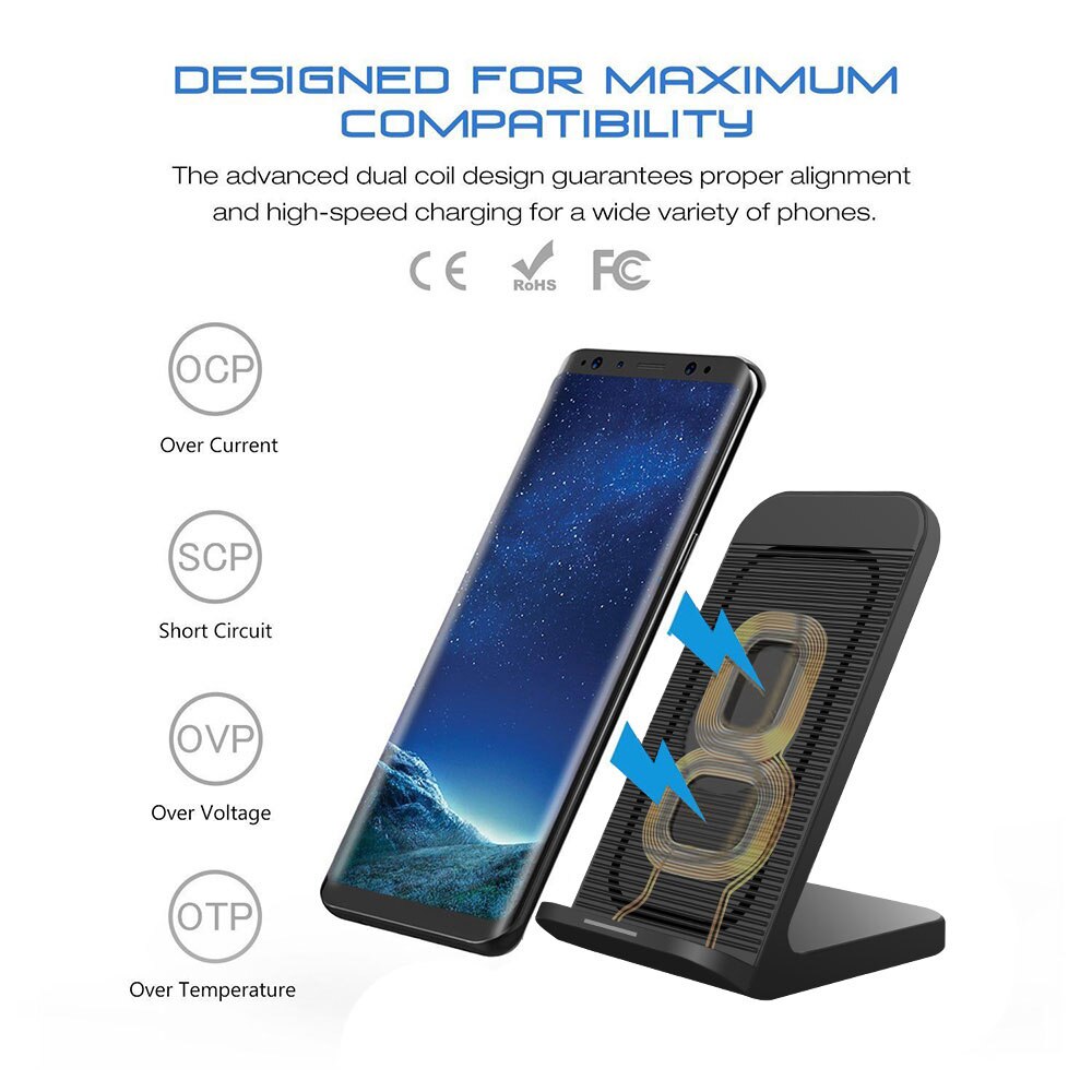 Cargador inalámbrico rápido Qi FDGAO, carga rápida 3,0, USB 10W, soporte de carga rápida con ventilador de refrigeración para iPhone XR XS X 8 Samsung S10 S9