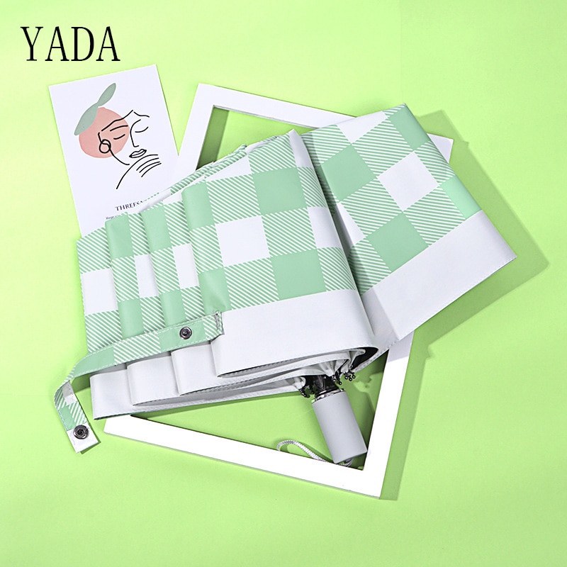 YADA Plaid Pattern Umbrellas Windproof Folding Rainy Umbrellas For Women Summer Unilever Umbrella YS200074