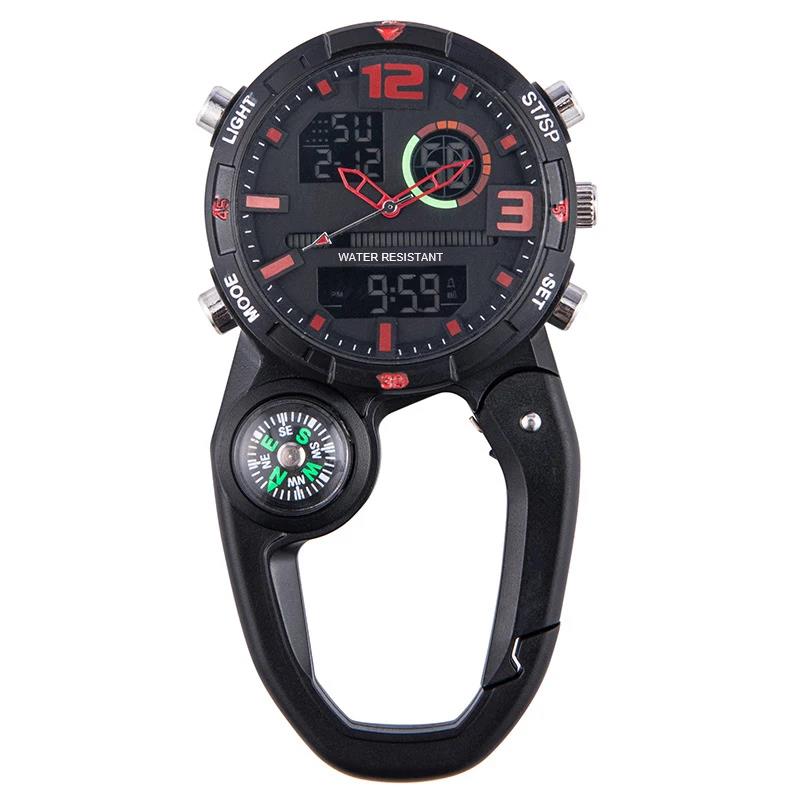 Climbing Watch Clip On Backpack Carabiner Analog Quartz Pocket Watch Men Mountaineering Outdoor Sports Man Woman Buckle Watches: Red
