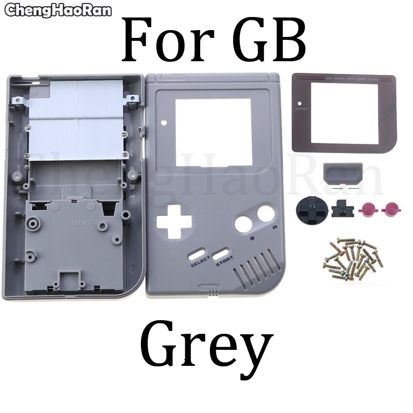 Chenghaoran replacement case for game boy classic games, plastic shell cover for nintendo gb console, housing for gb case with button: Grey