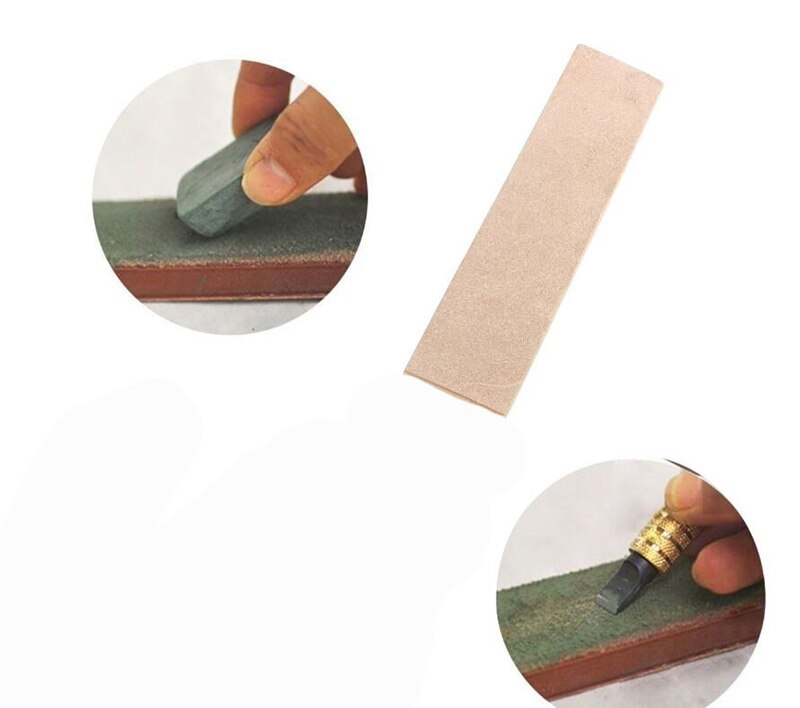 Knife sharpener Kit 2 Vegetable tanned Leather Honing Strops +wood block+3*1oz. Brown,Green,white Sharpening Polishing Compounds