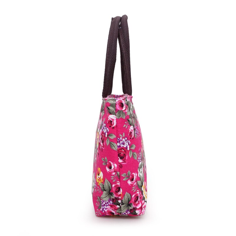 Mode Vrouwen Bloemenprint Tote Purse Grote Capaciteit Canvas Boodschappentas Met Rits Sluiting