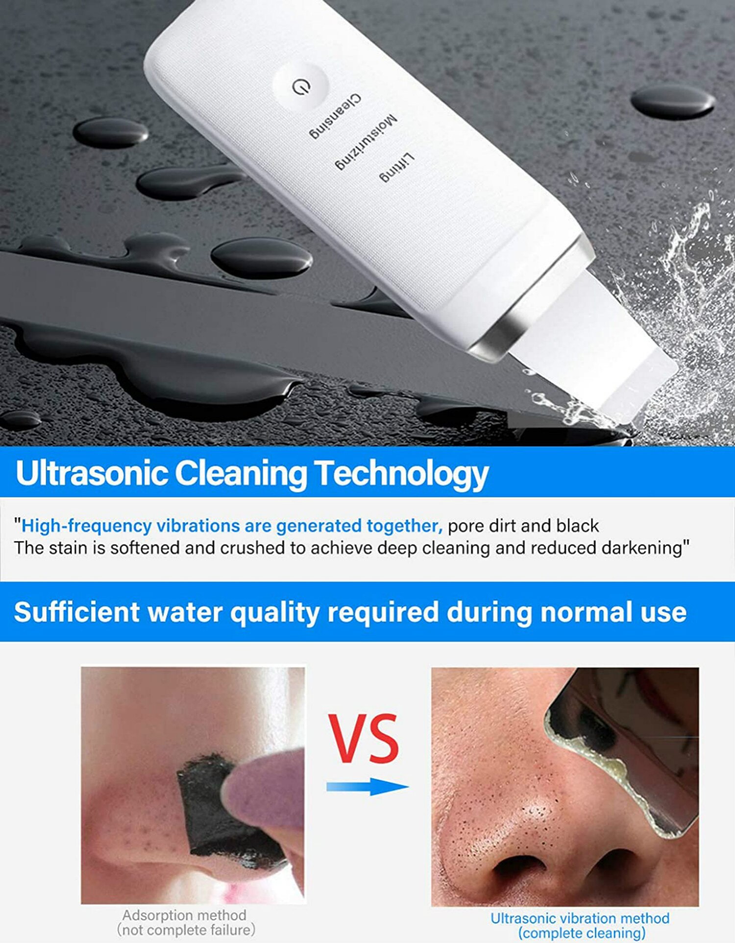 Ultrasone Diepe Gezicht Reinigingsmachine Huid Scrubber Verwijderen Vuil Mee-eter Verminderen Rimpels Spot Facial Whitening Lifting