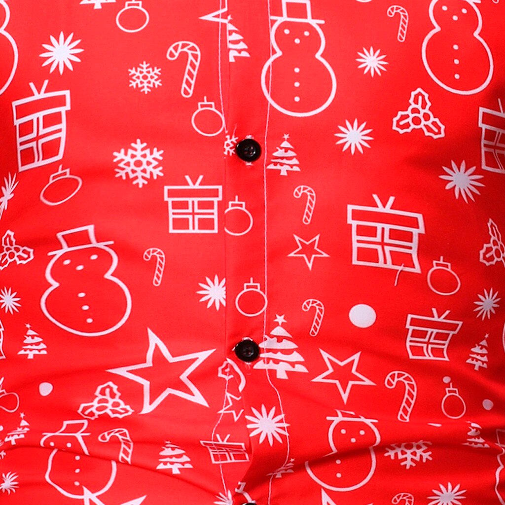 Feitong Christmas Shirt Men Casual Christmas Animal Printed Long Sleeves Red Shirts Top Blouses