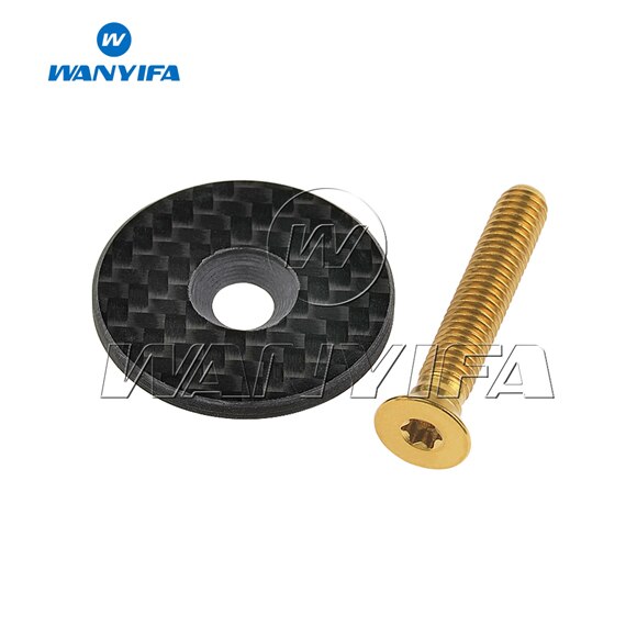 Wanyifa Titanium Ti Carbon Fiber Headset Top Cap & Titanium Bolt M6 x 35mm CNC Bicycle Accessories: Glossy Golden